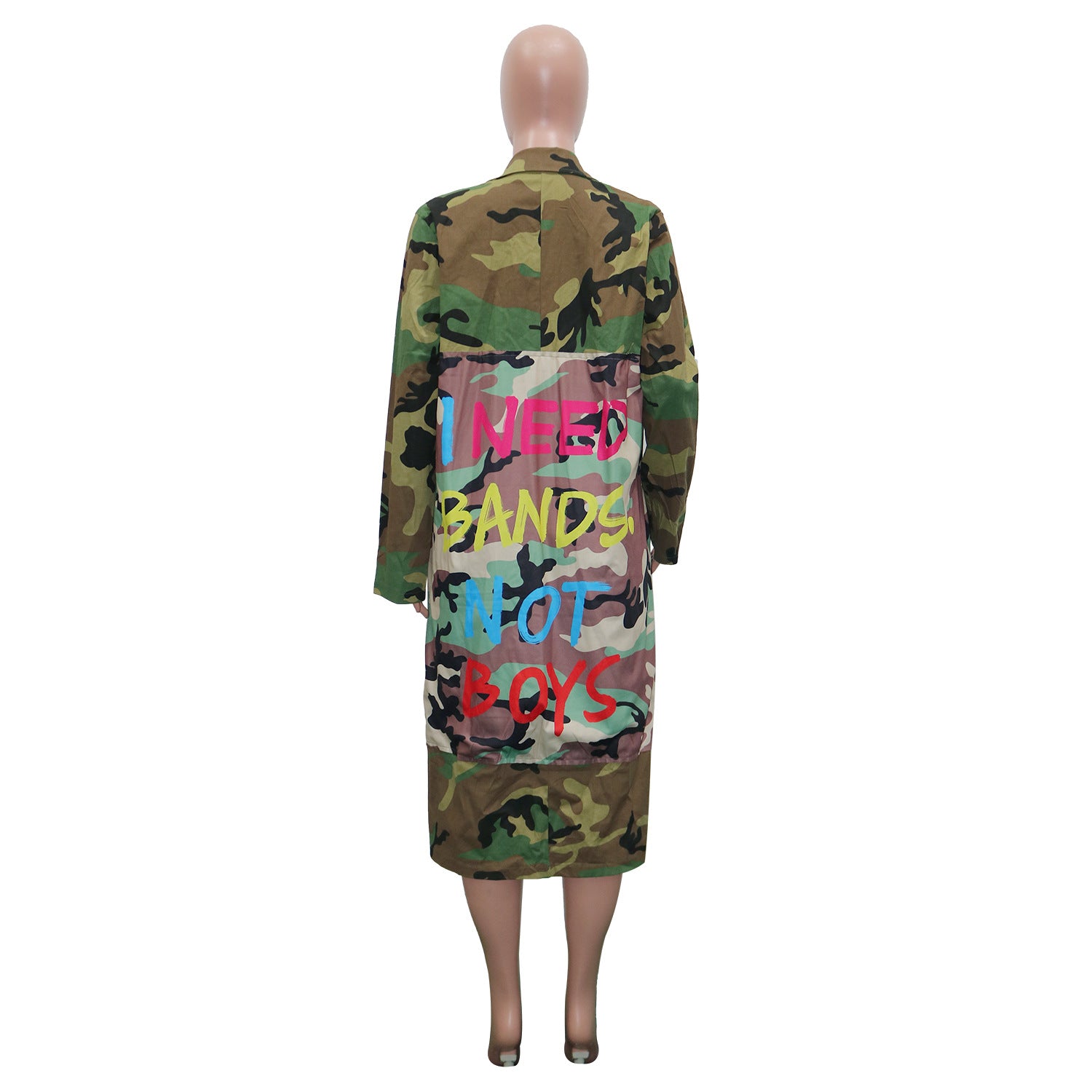 Women's Long Casual Fashion Camouflage Printed Patched Jacket 10