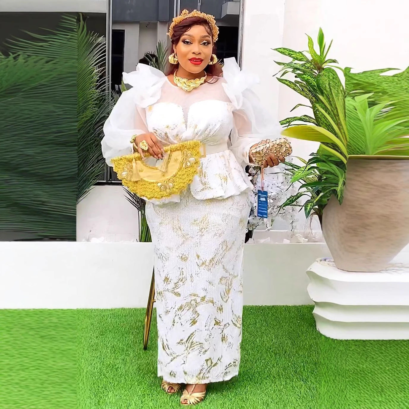 African Women's Plus Size High Waist Fashion Sequin Christmas Party Dress 4