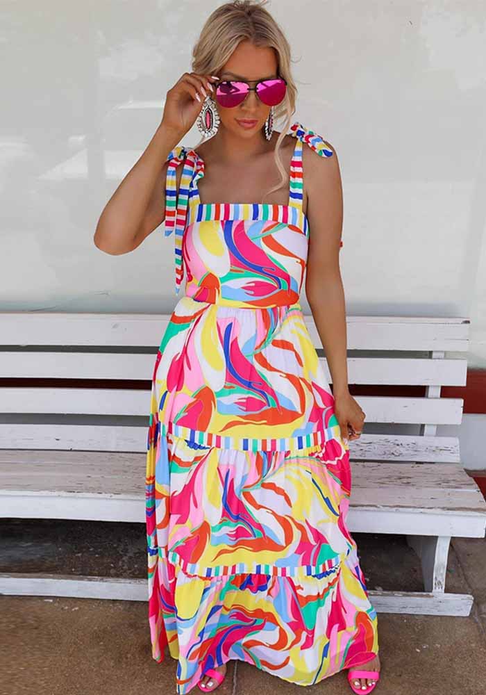 Women Summer Holidays Printed Suspender Dress