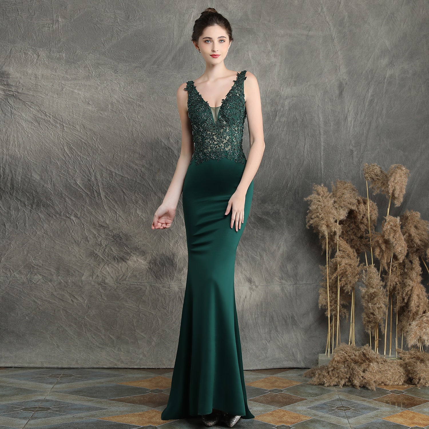 Women Elegant Appliquéd Beaded Formal Party Maxi Mermaid Evening Dress 5