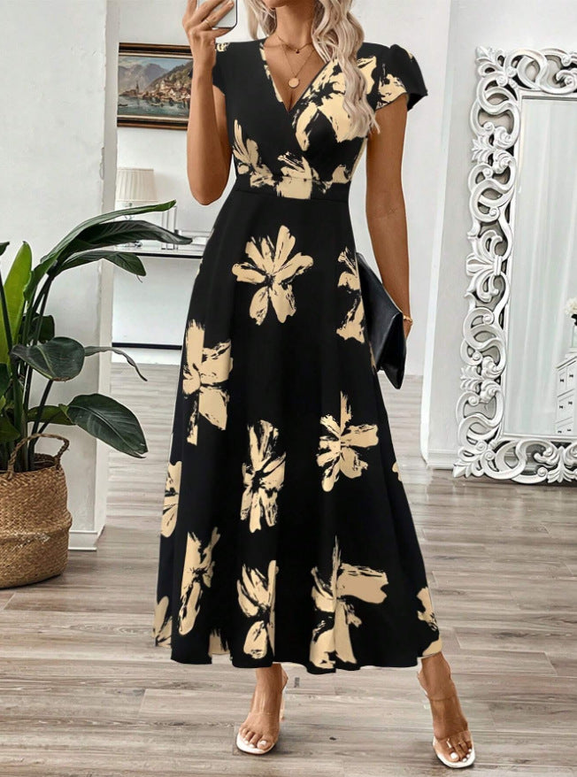 Women Summer Printed V-Neck Dress 3