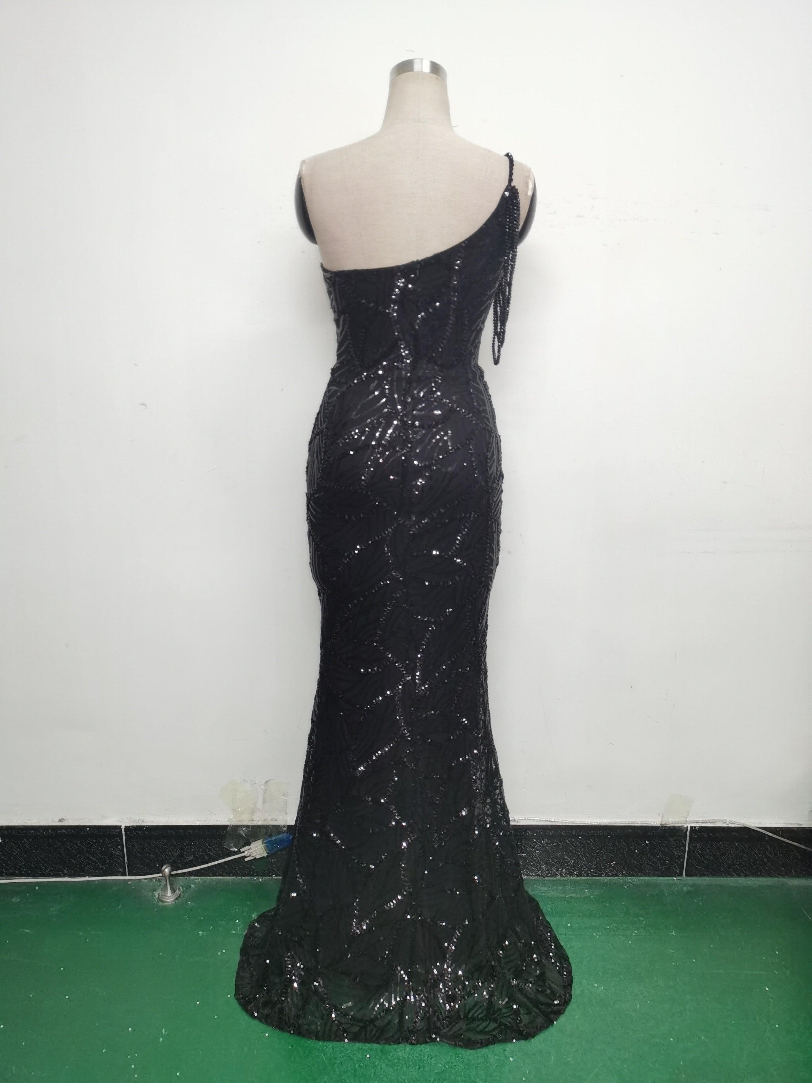 Women One Shoulder Beaded Sequin Embroidery Formal Party Prom Wedding Evening Dress 32