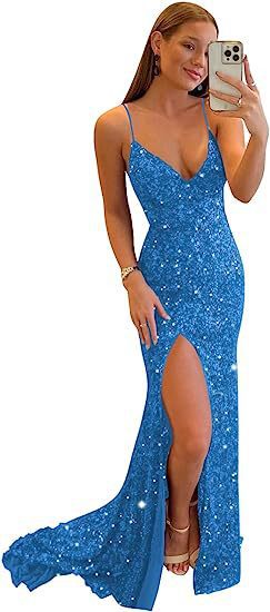 Luxury Sequin Strap Deep V Neck Low Back Formal Party Evening Dress（Processing time need 3-6 days） 11