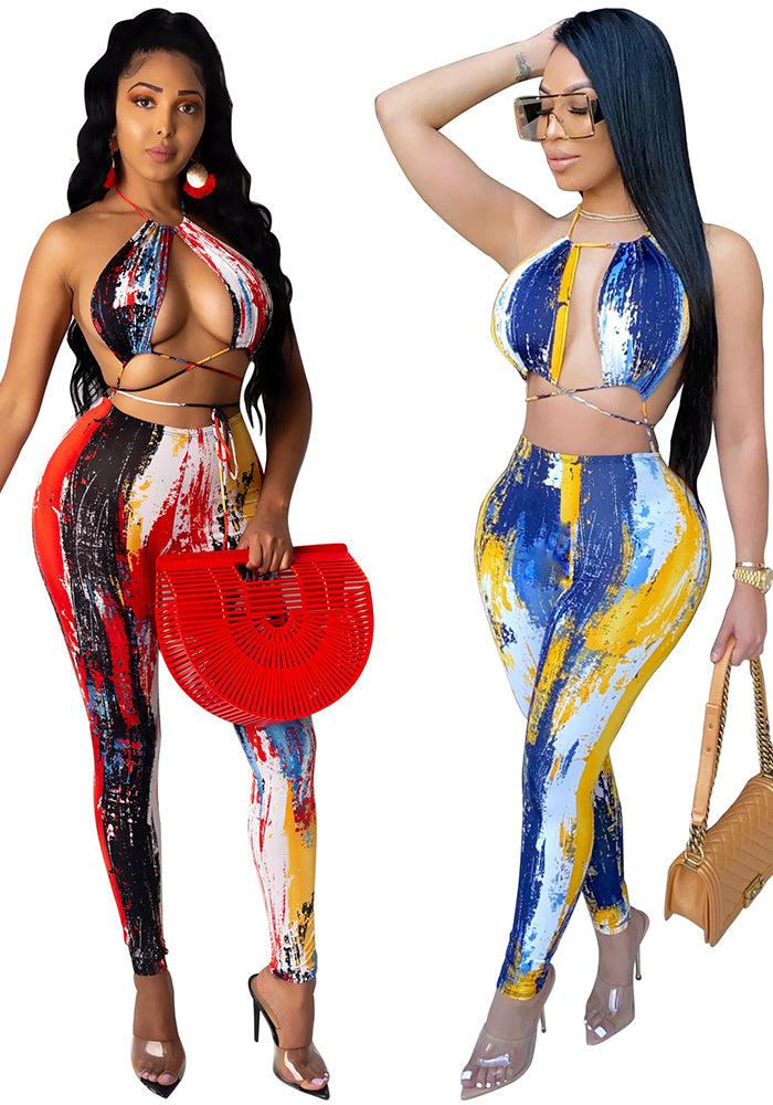 Women's Sexy Fashion Tie-Dye Tie-Up Two-Piece Trousers Set