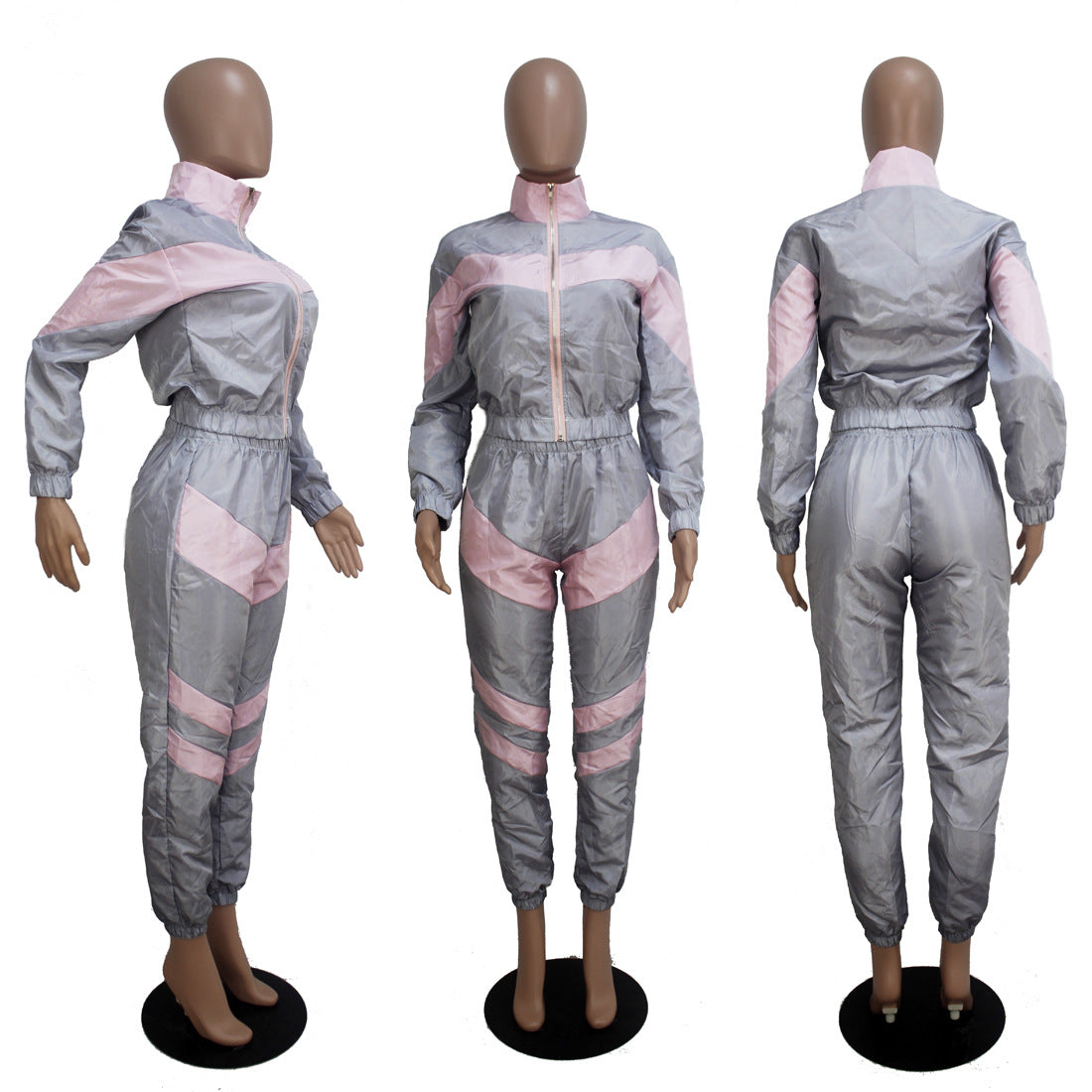 Women's Color Block Long Sleeve Trench Coat Pants without Pocket Set 3