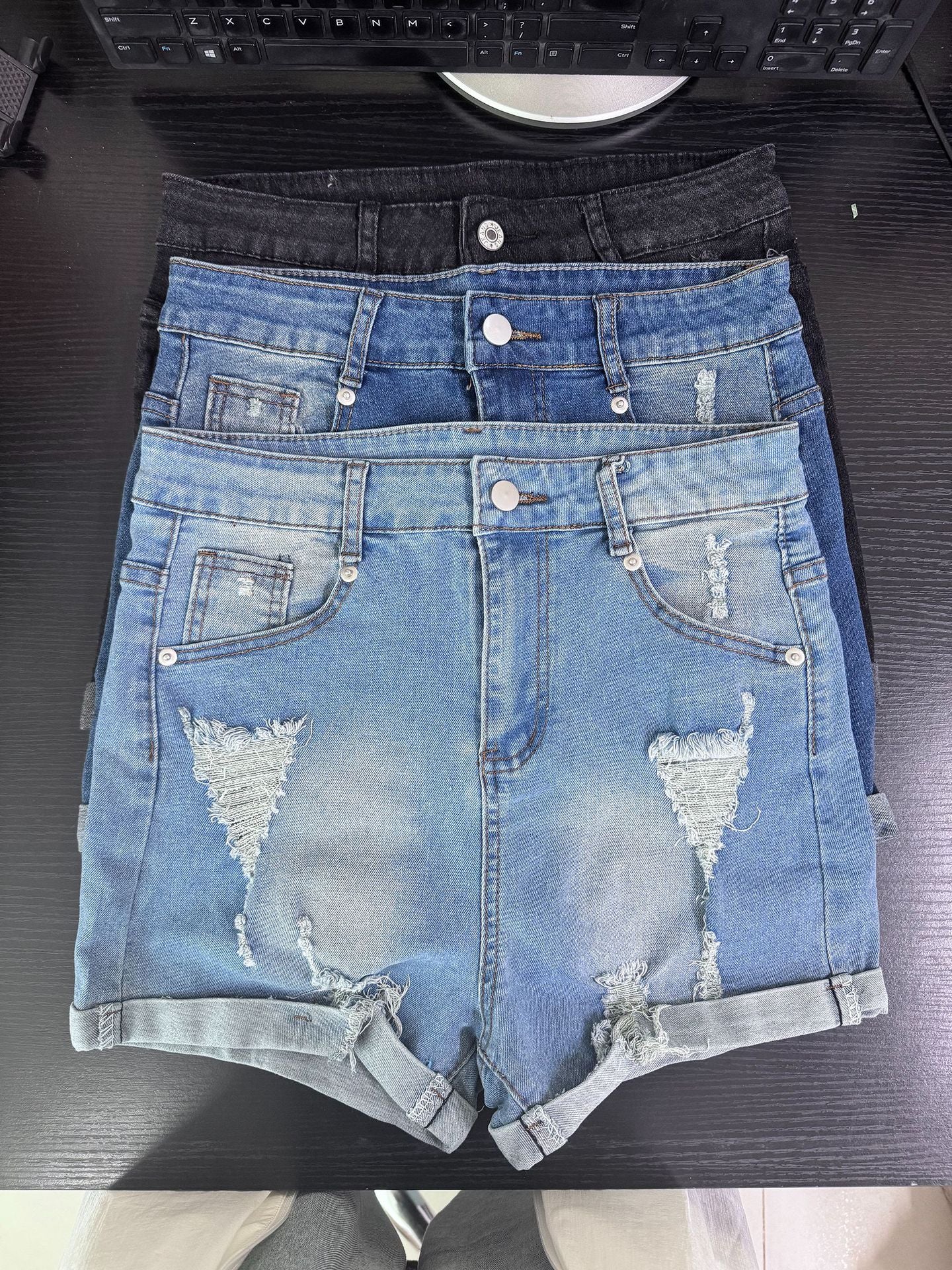 Plus Size Women Sexy Ripped Stretch Denim Shorts 15