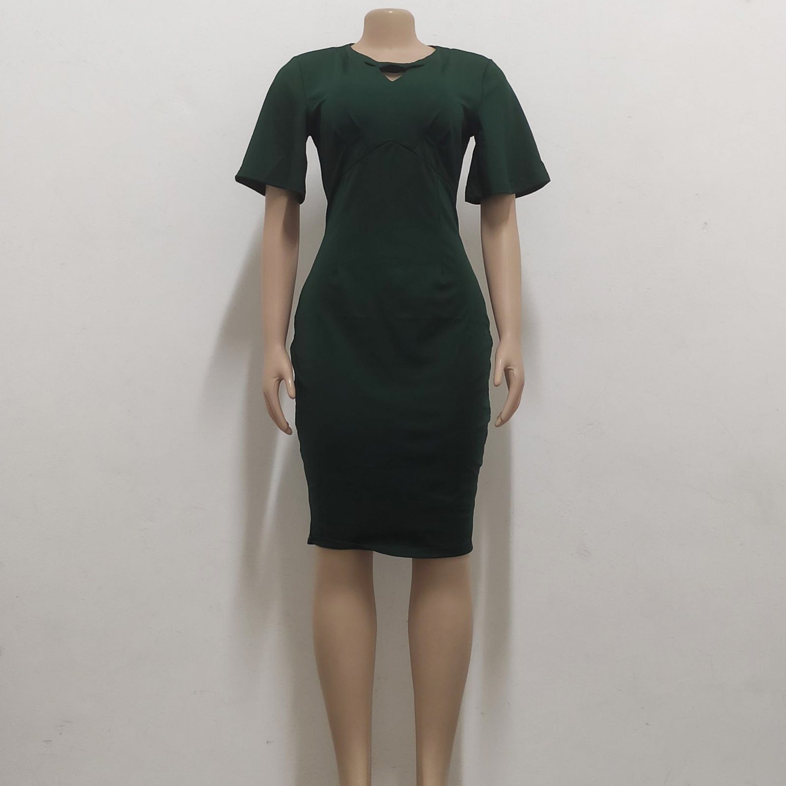 Women Sexy Solid Round Neck Short Sleeve Dress 23