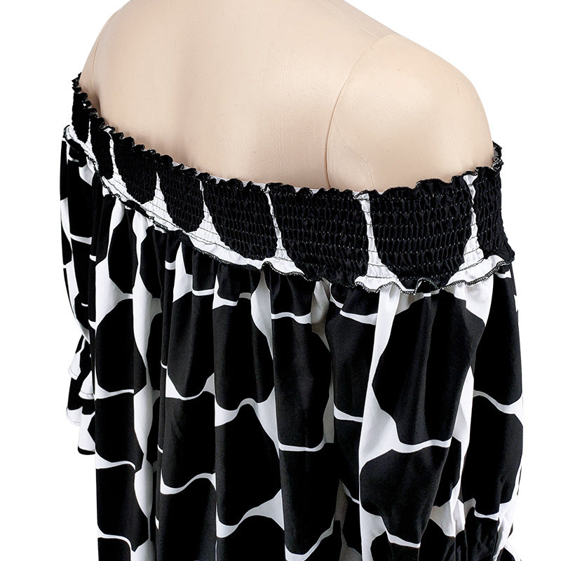 Plus Size Women's Short Sleeve comfortable Off Shoulder Polka Dot Print Loose Casual Dress 13