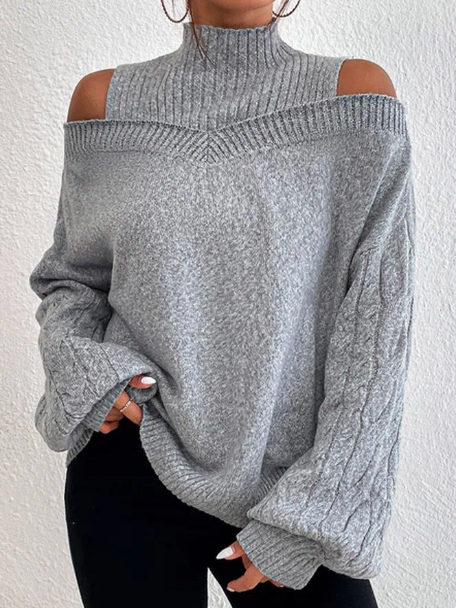 Women off-shoulder turtleneck loose sweater