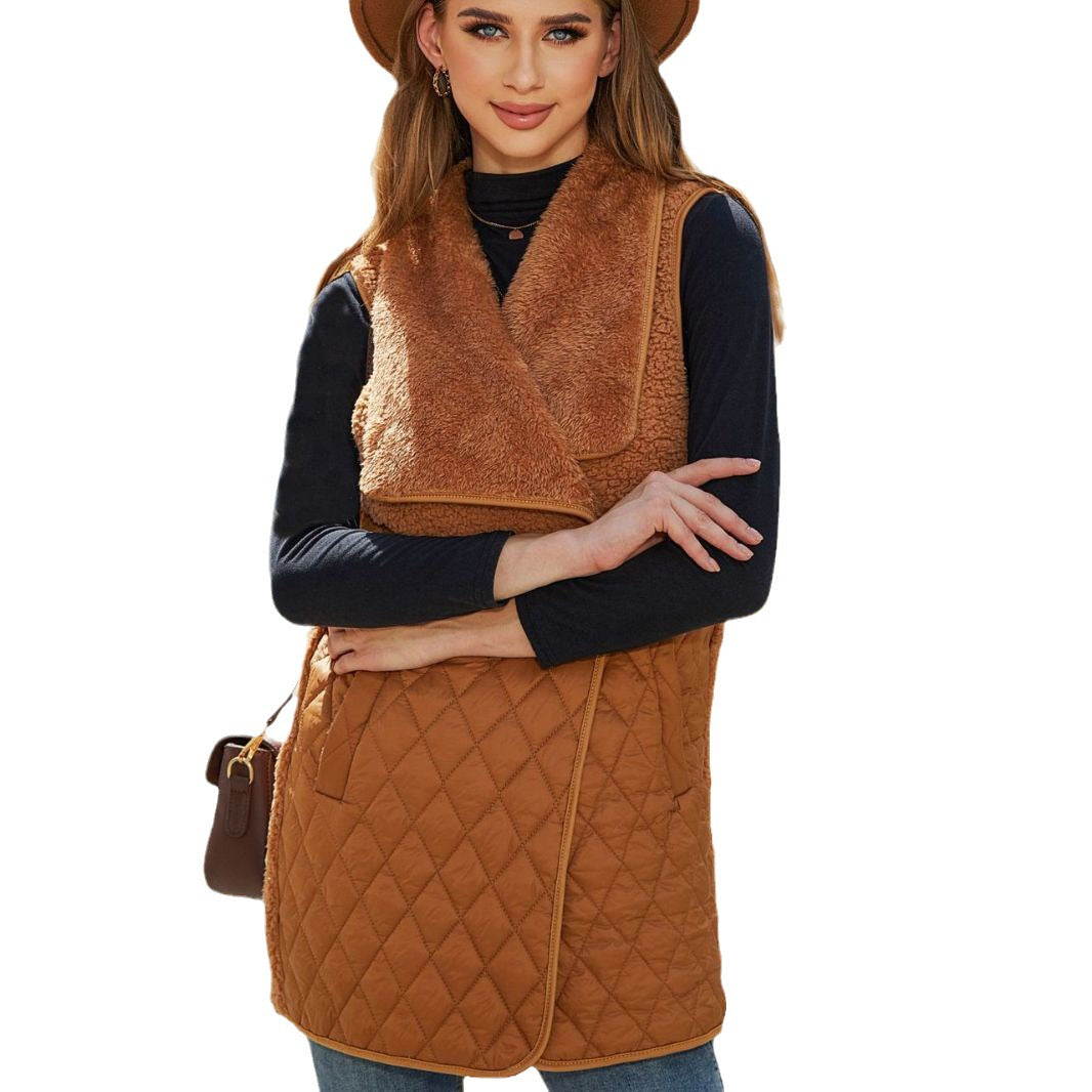 Women's Autumn Fashion Versatile Fleece Patchwork Sleeveless Coat Vest For Women 10