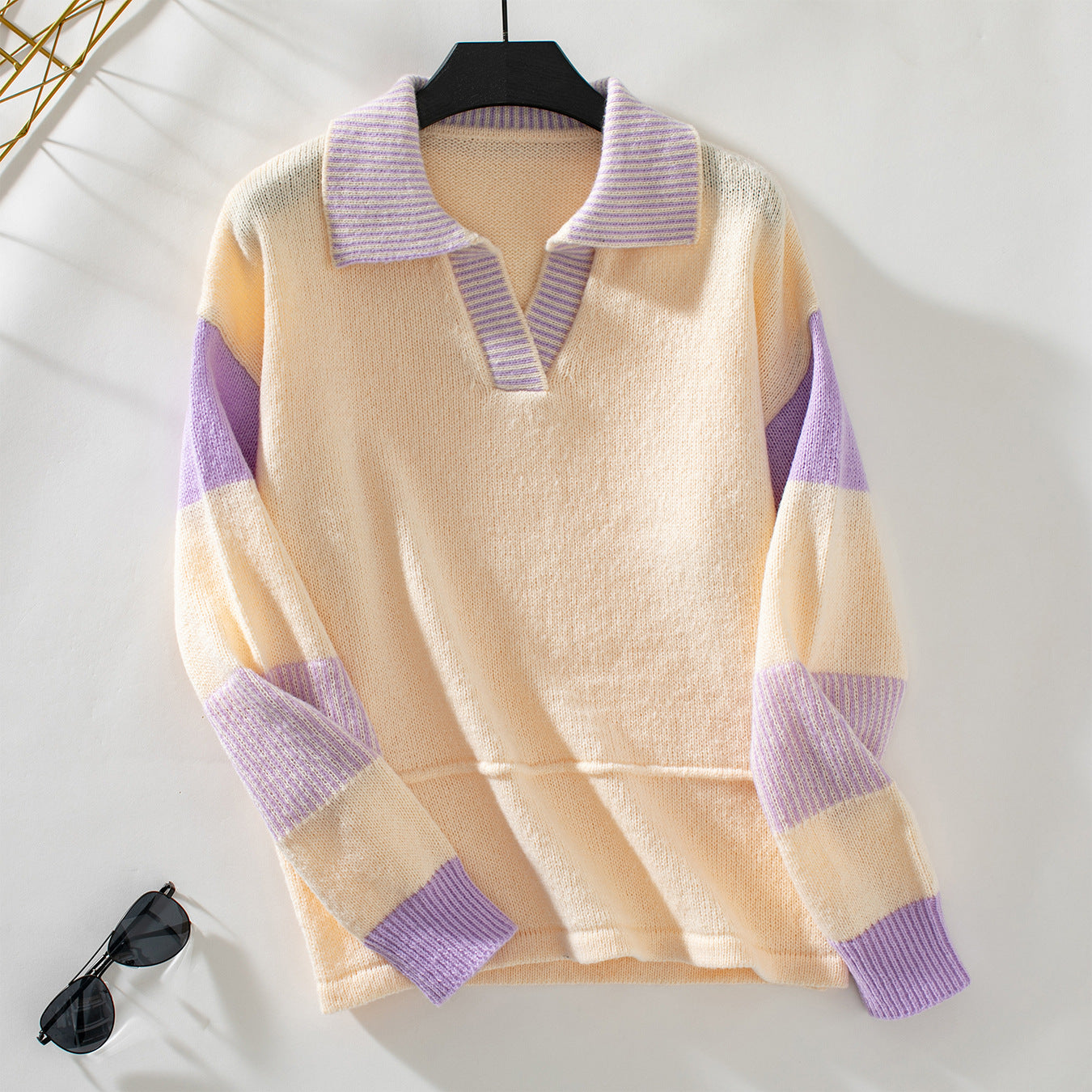 Women's Striped Turndown Collar Sweater Autumn And Winter Fashion Loose Long Sleeve Knitting Shirt 8