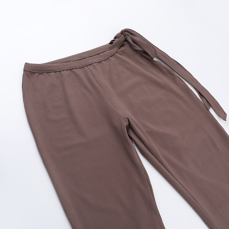 Women Spring Slash Shoulder Lace-Up Crop Top and Two Piece Set 18