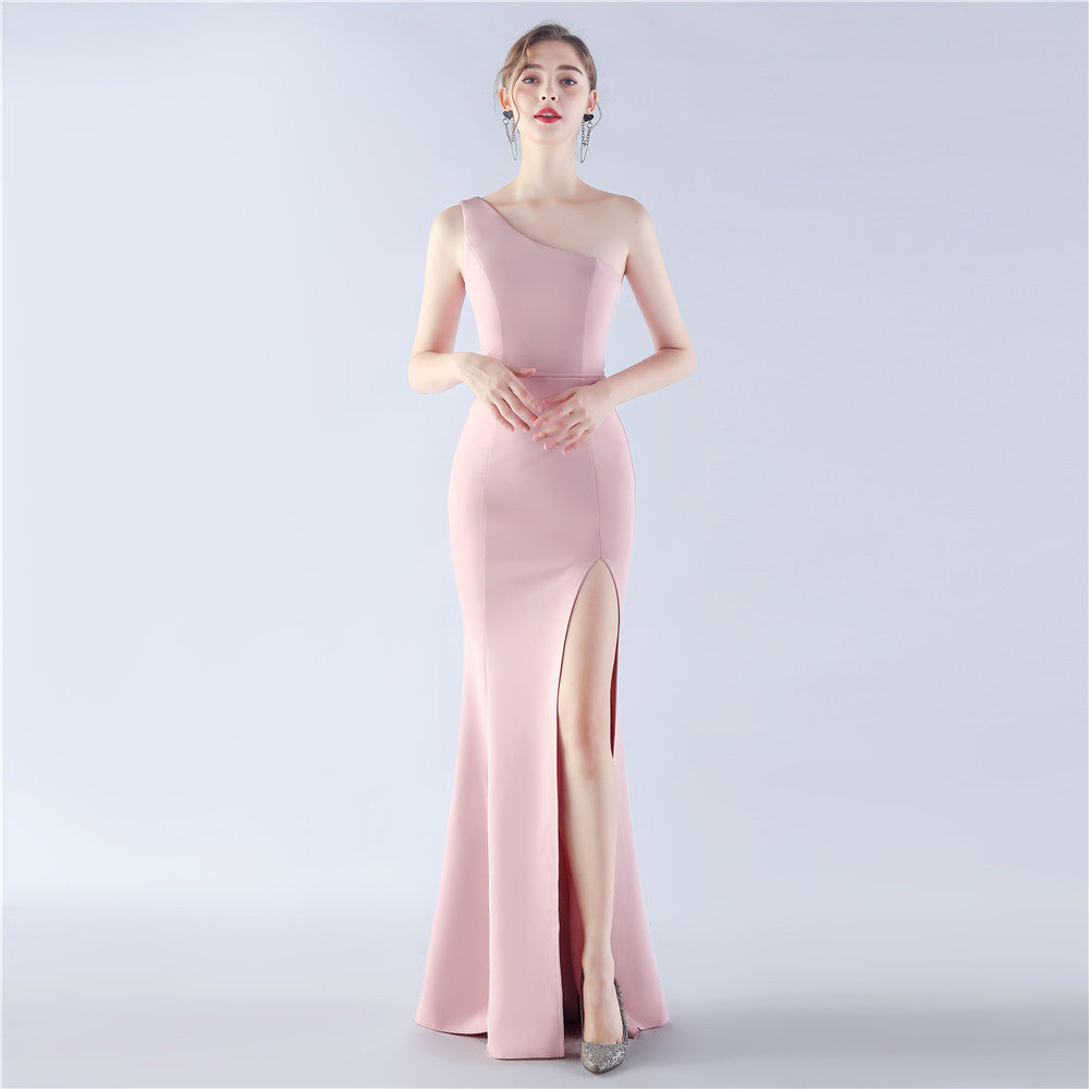 Women Elegant Satin Slit Formal Party Evening Dress 10