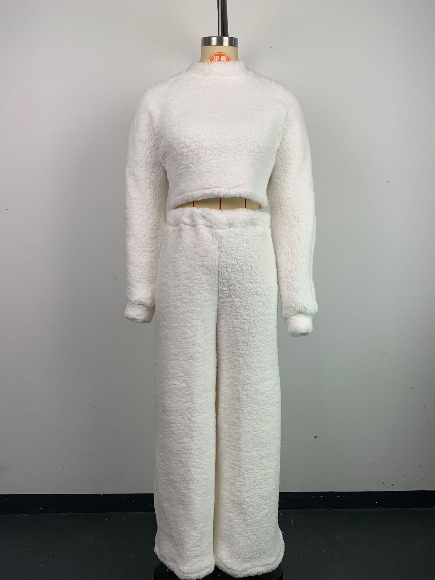 Women Casual Lounge Clothes Loose Sherpa Long Sleeve Top and Pant Two-piece Set 19