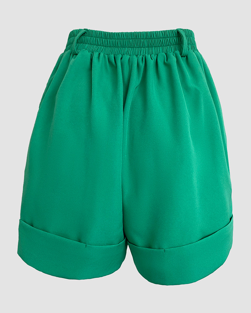 Green Sleeveless Short Vest & Shorts Set 7