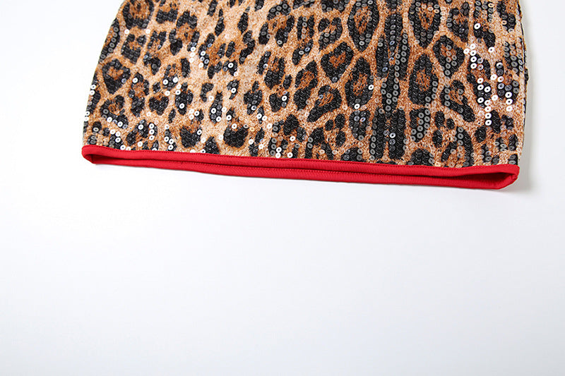 Women Spring Sexy Leopard Sequin Bodycon Dress 15