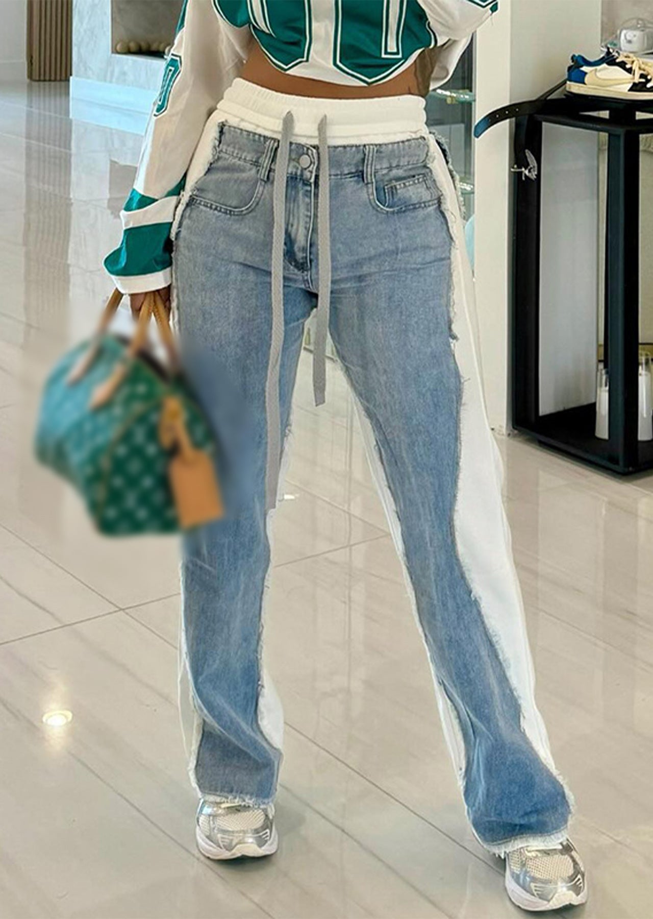 Women Style Patchwork Denim Pants 8