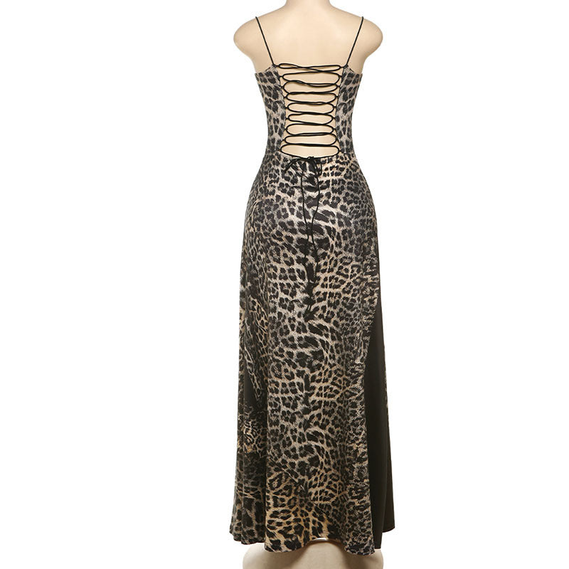 Summer fashion sexy leopard print high waist slim Strap Dress 7