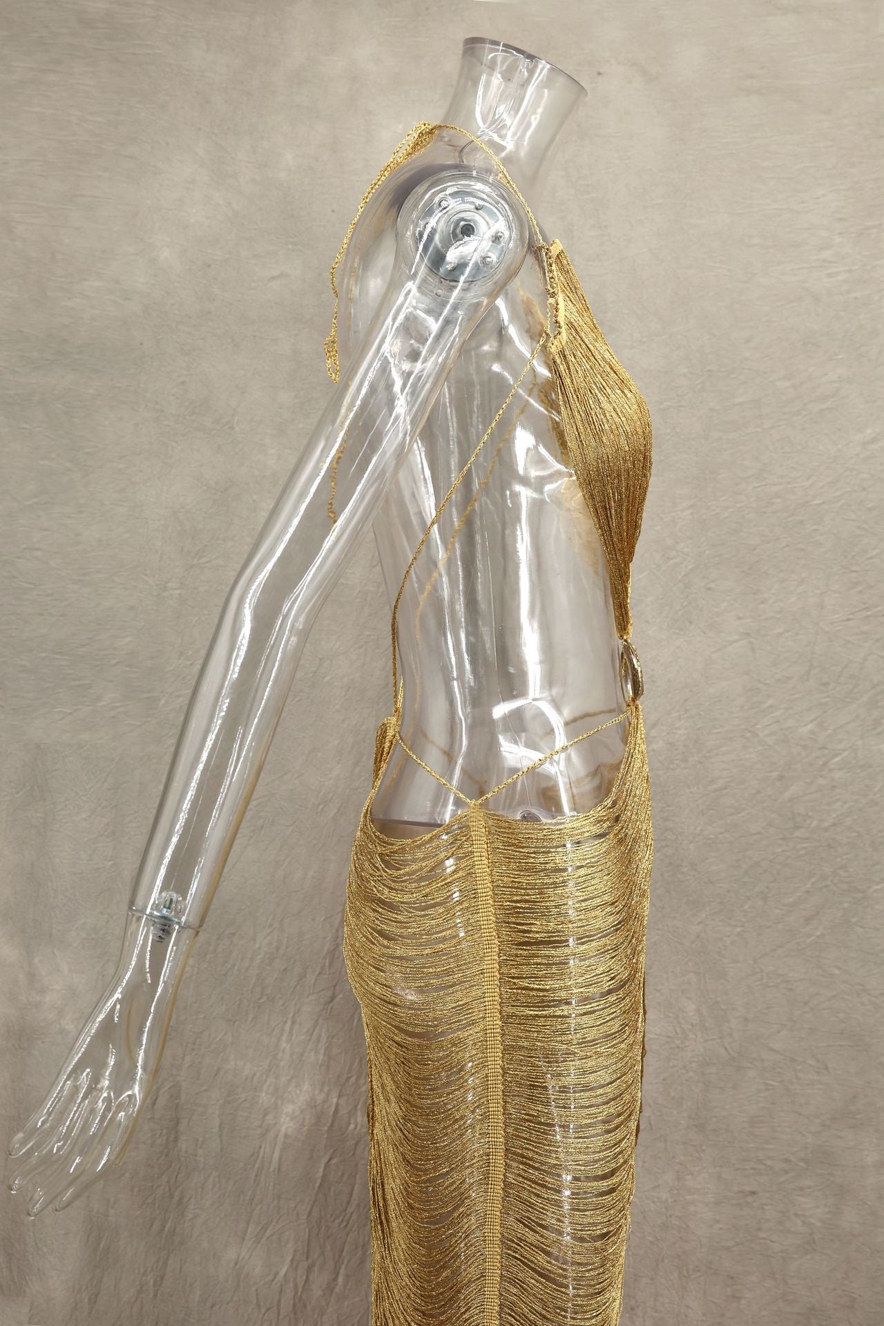 Spring Summer Fashion Shell Tassel Halter Neck Lace Up Sexy Slimming Adjustable Long Dress 12