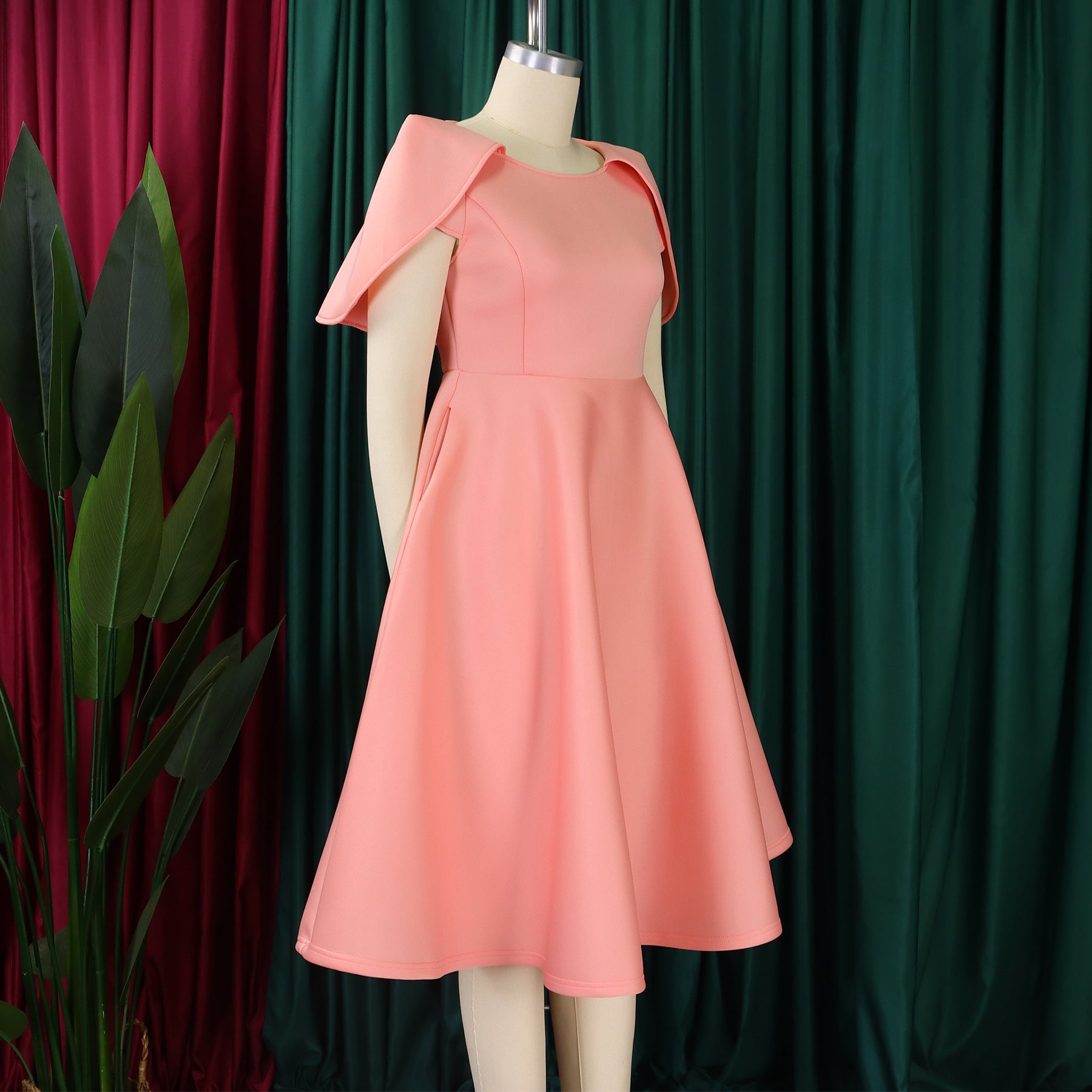 Women Short Sleeve Cape Dress 14