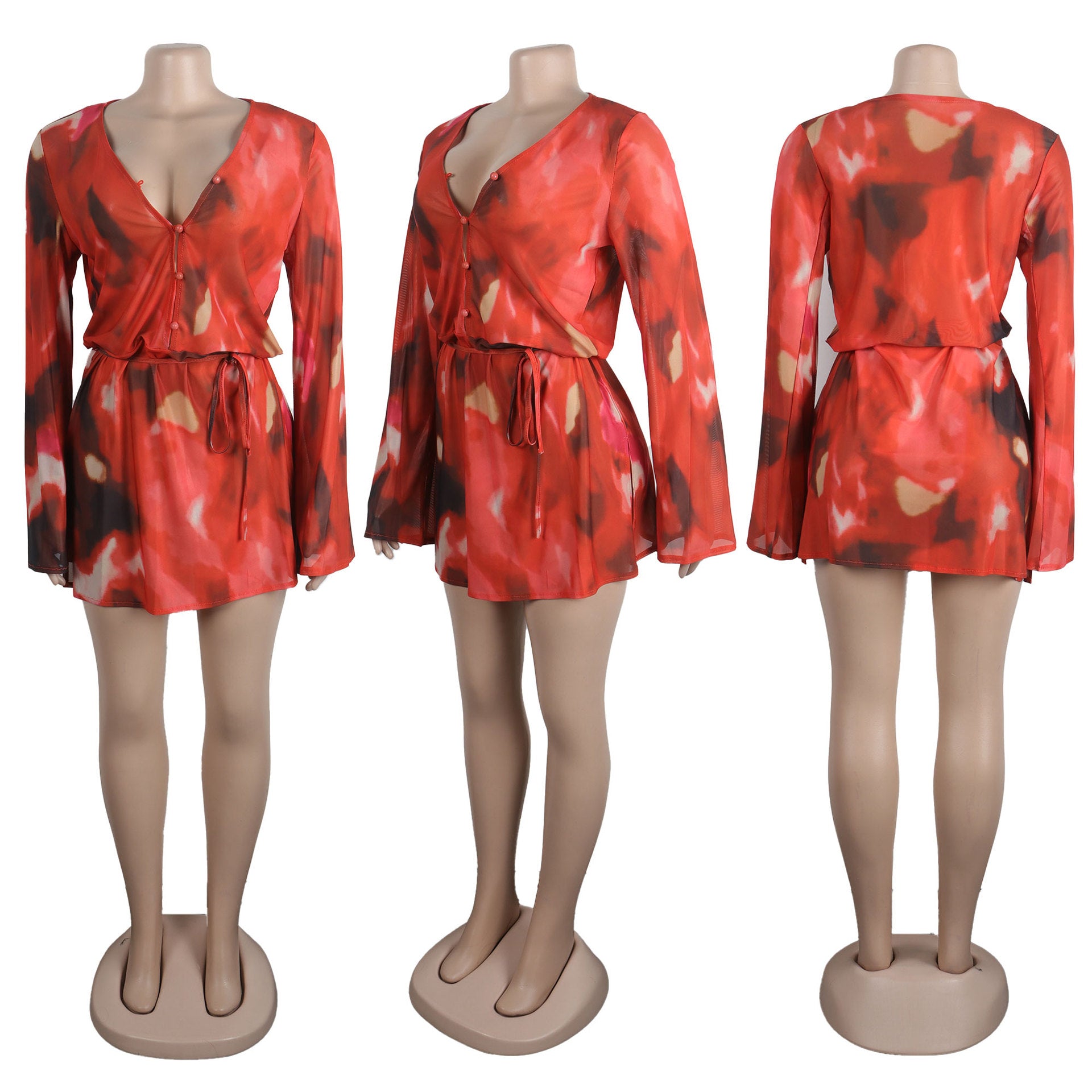 Sexy Printed Lace-Up Long-Sleeved Dress Nightclub Wear 14