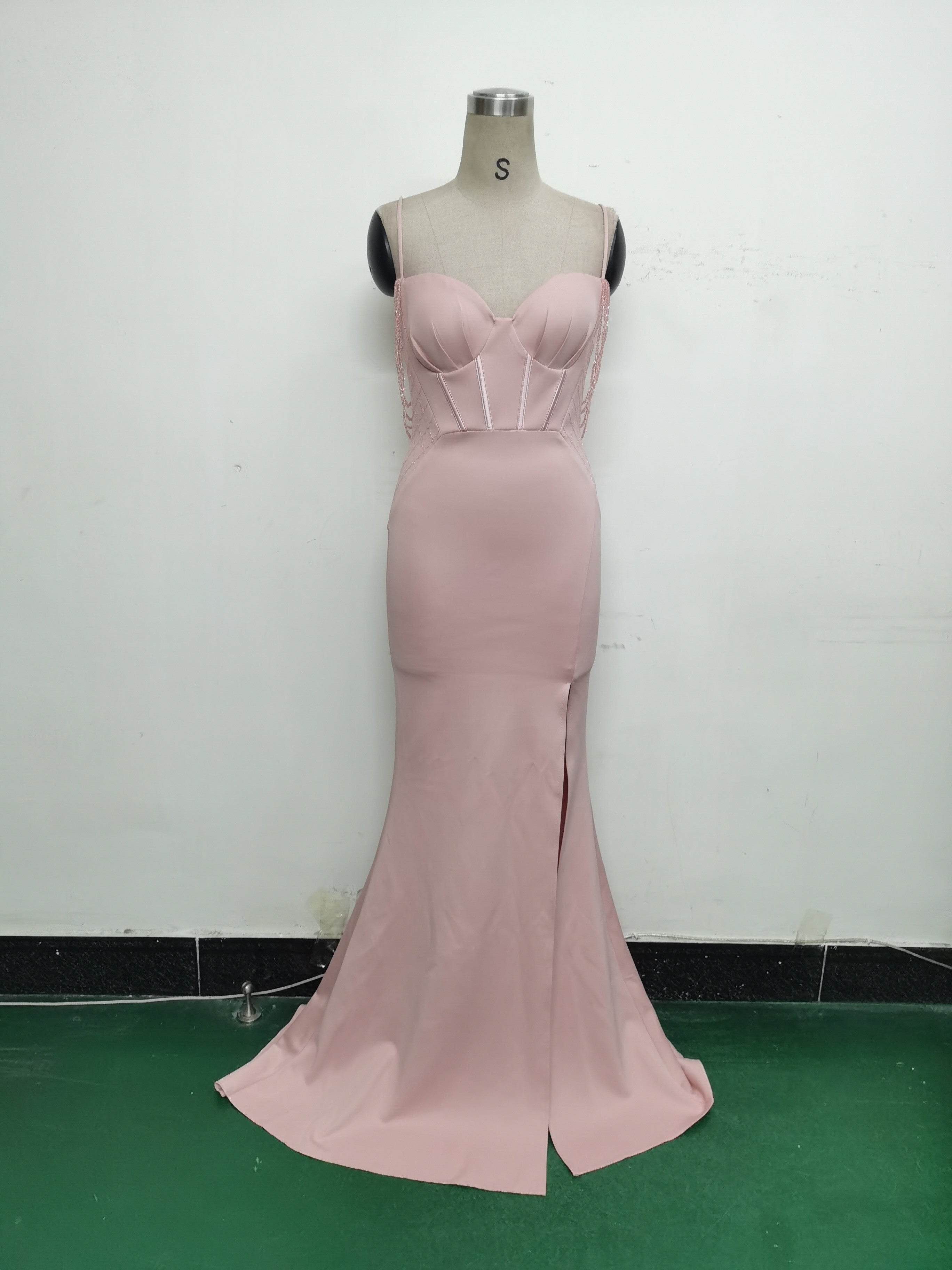 Women Fishbone Lace Sequin Wedding Fishtail Evening Dress 25