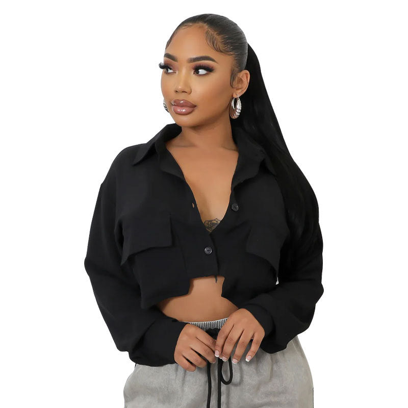 Women long-sleeved Solid button shirt