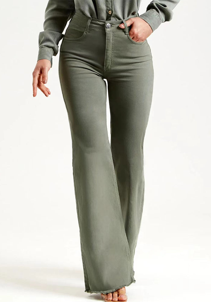 Women's Stretch Denim Pants Washed High Waisted Wide Leg trousers