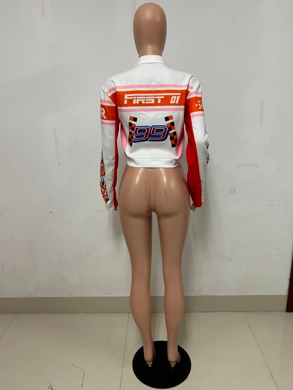 Autumn And Winter High Street Print Stand Collar Short Zipper Jacket 12