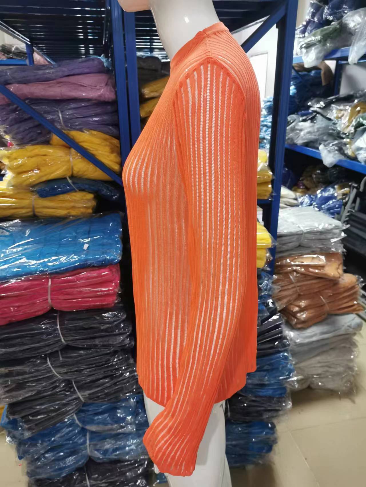 Women Long Sleeve Round Neck Breathable knitting Top 16