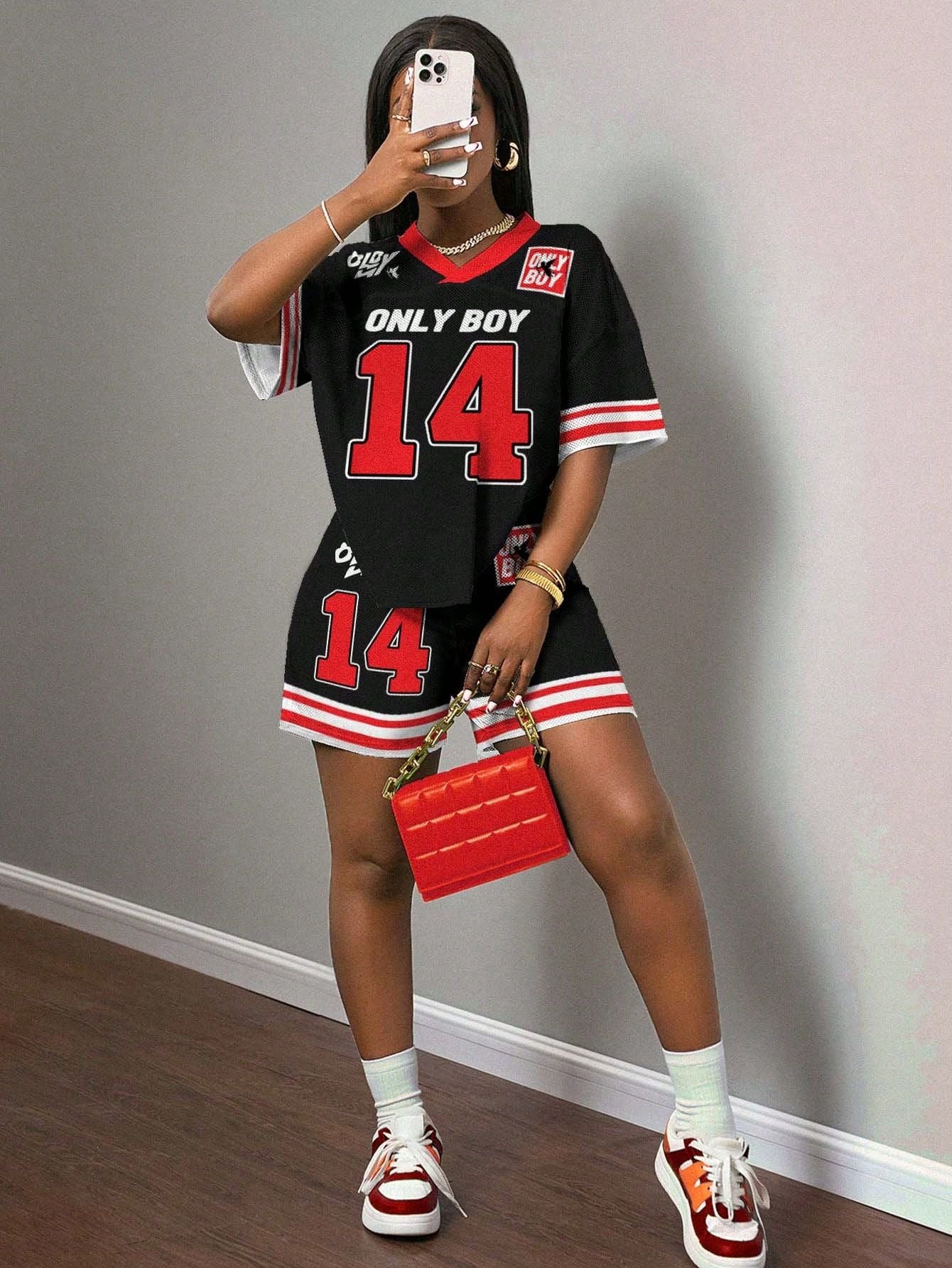 Letter Print Casual Fashion Shorts Basketball/Olive Ball Women’s Two Piece Shorts Set 5