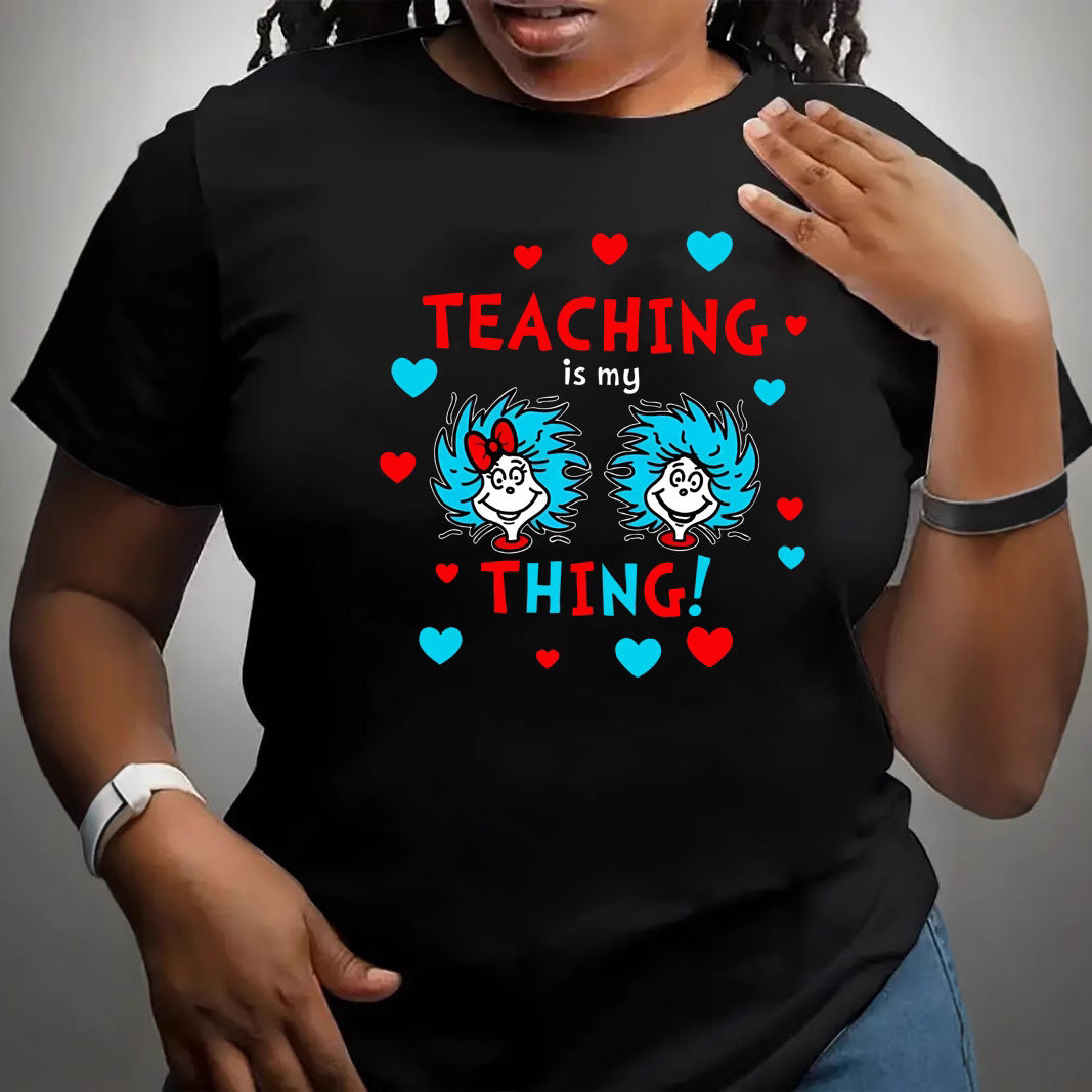 Plus Size Floral Print Short Sleeve Round Neck T-Shirt