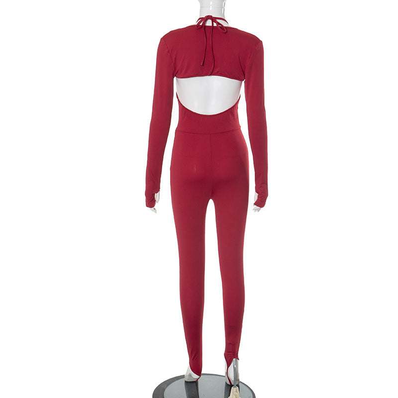 Women Fall Solid Long Sleeve Sexy Bodysuit 6