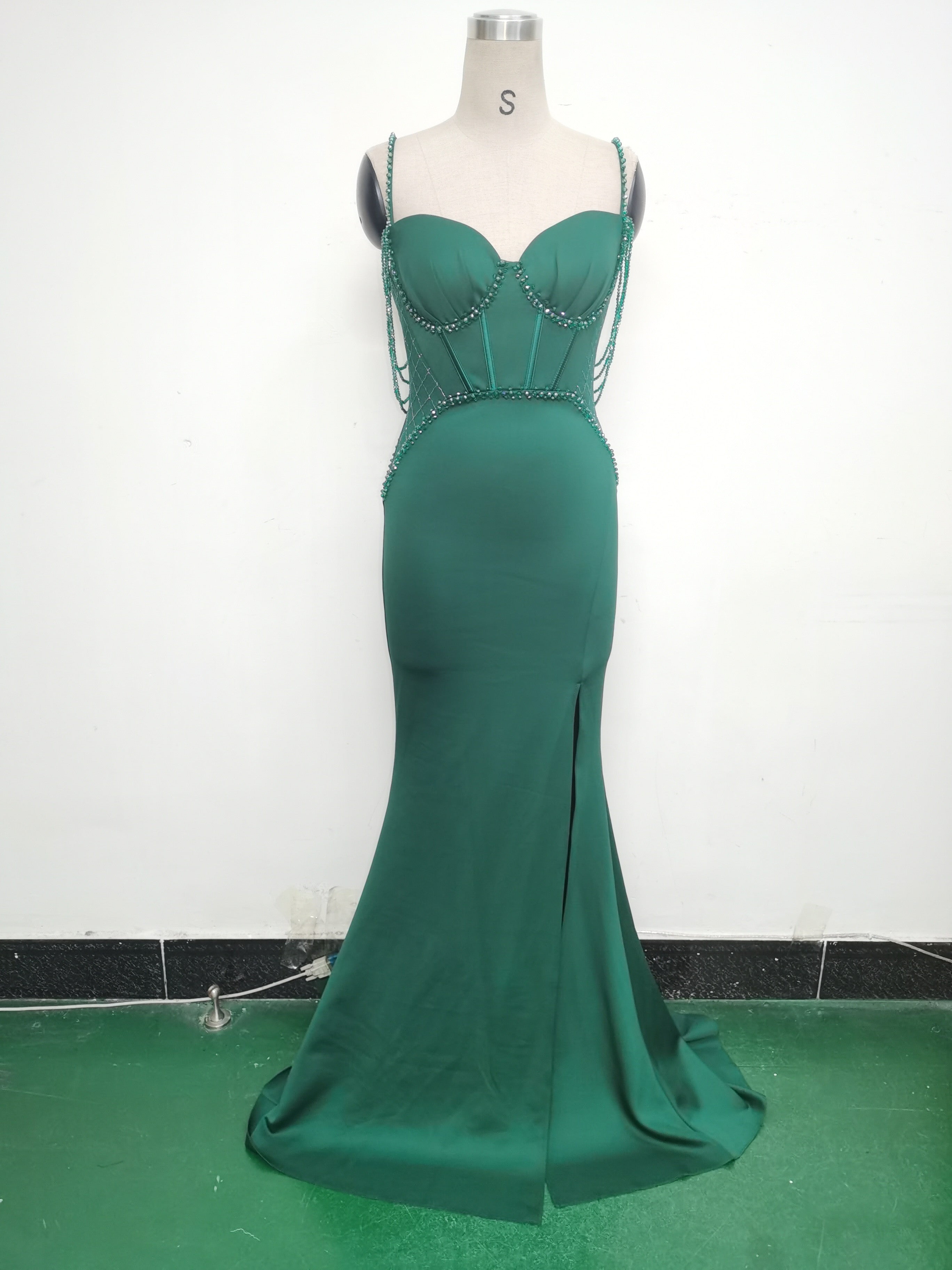 Women lace mesh herringbone Lace-Up beaded Formal Party evening dress 35