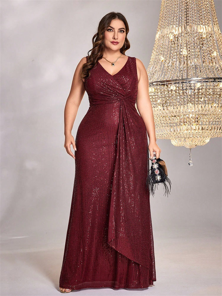 Plus Size Women long sleeve v-neck fishtail formal party evening dress