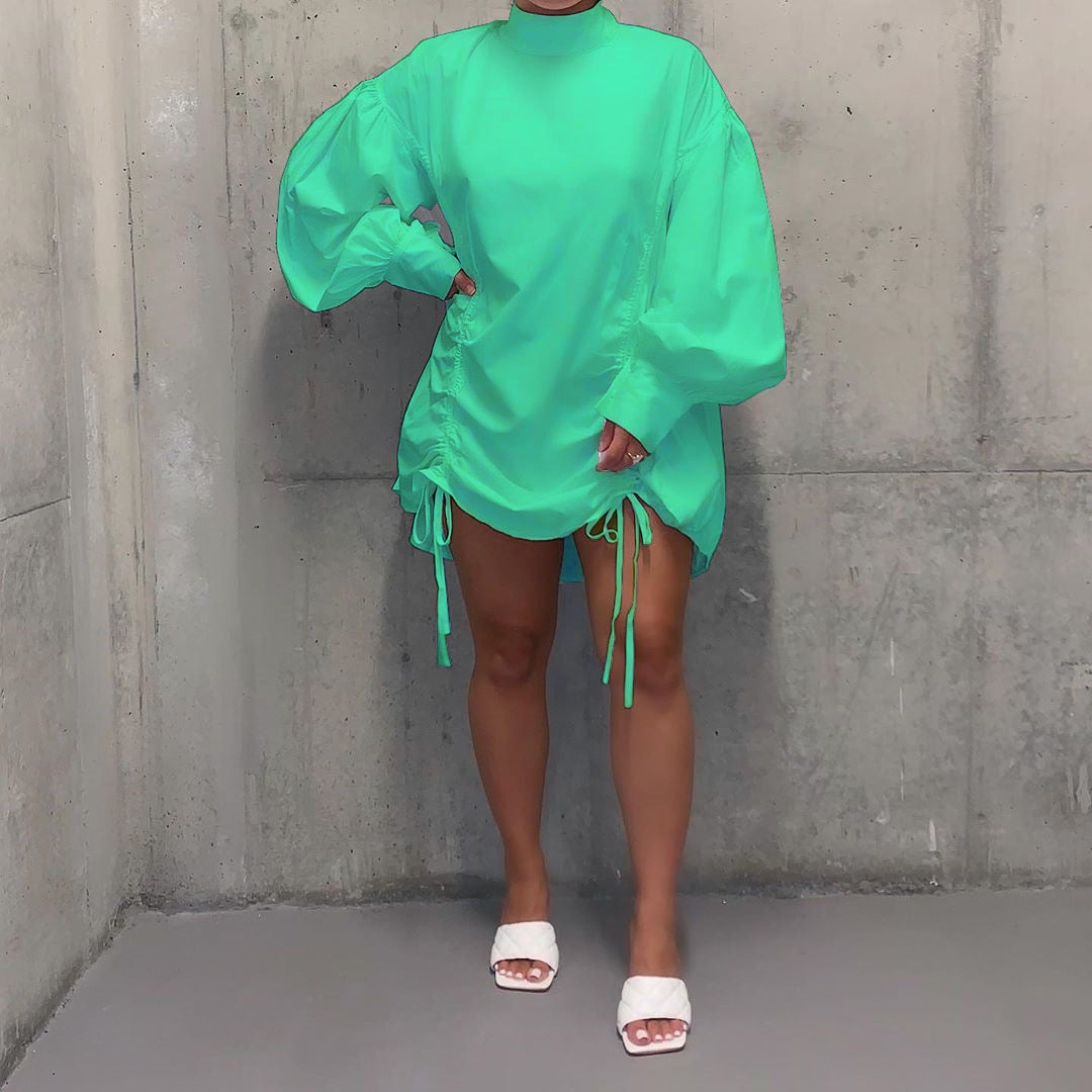 Women Stand Collar Shirt Dress 3