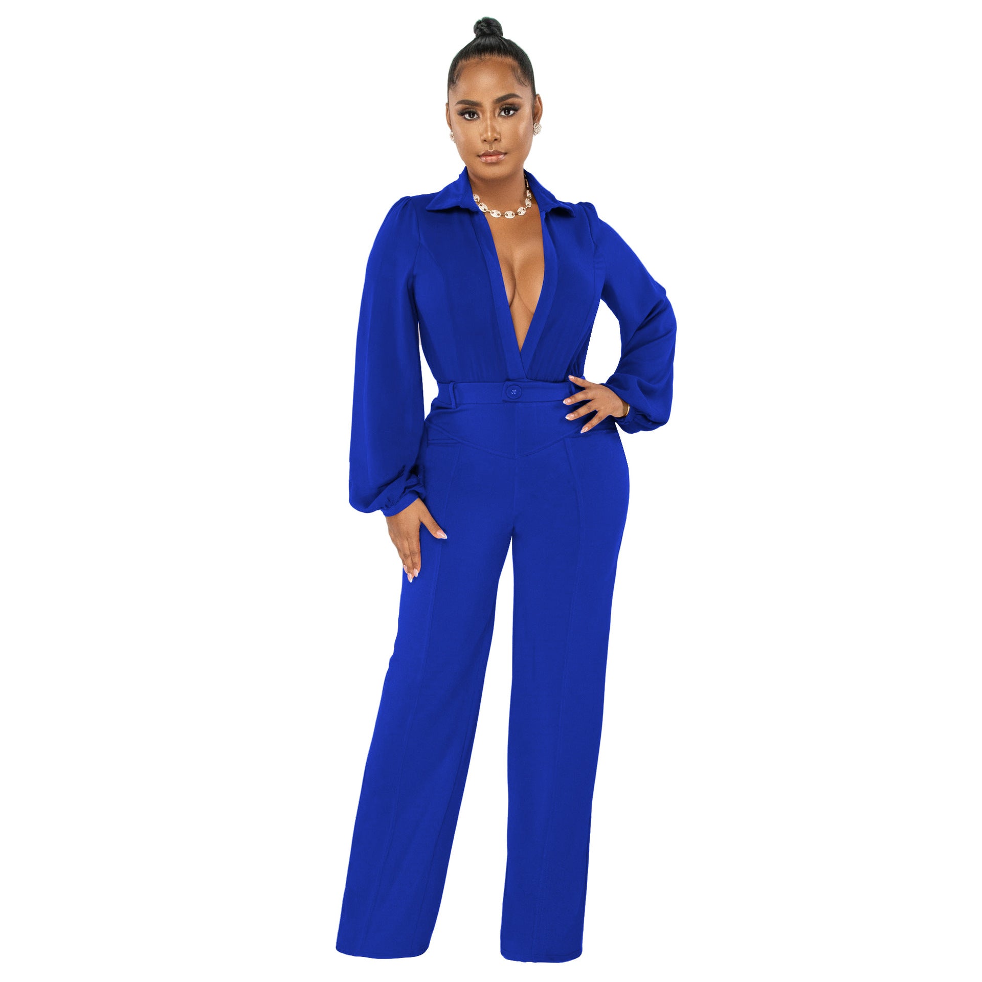 Women's Jumpsuit Sexy V-Neck Long Sleeve Tight Fitting Shirt Pants Fall Winter 5