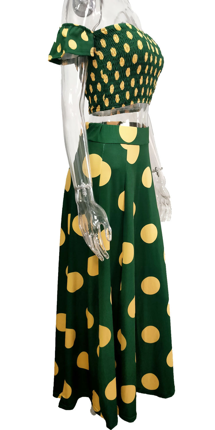 Women Summer French Bohemian Print Strapless Top and Skirt Two-Piece Set 38