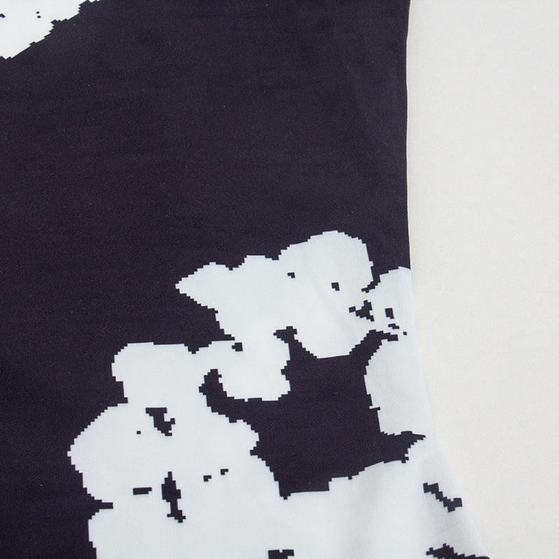 Women Round Neck Long Sleeve Flower Print Dress 15