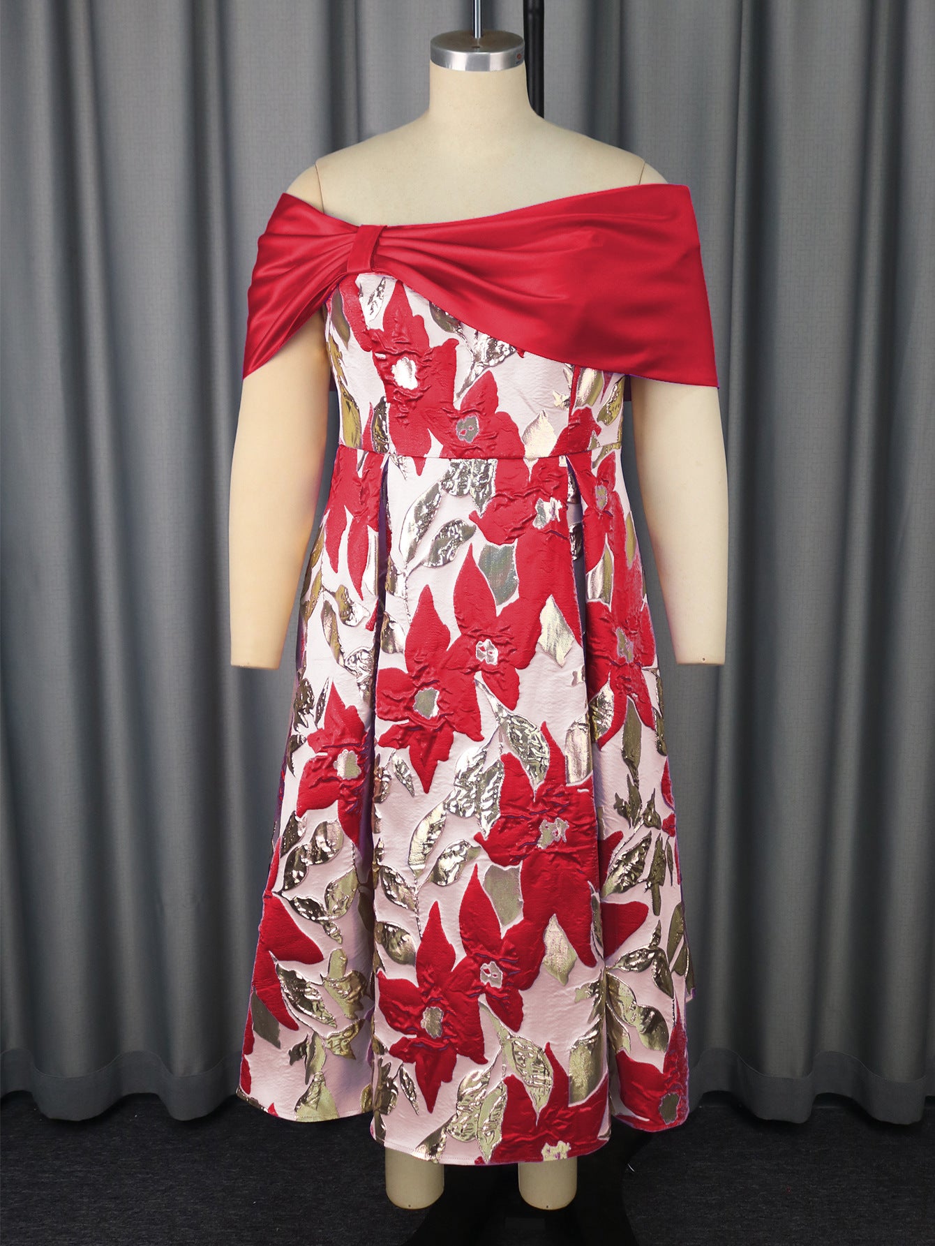 Women Sexy Off Shoulder Jacquard Elegant Formal Party Dresses 18