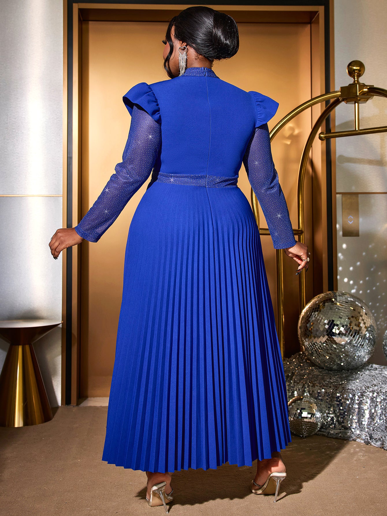 Women elegant Formal Party Cape long sleeve mesh dress 4