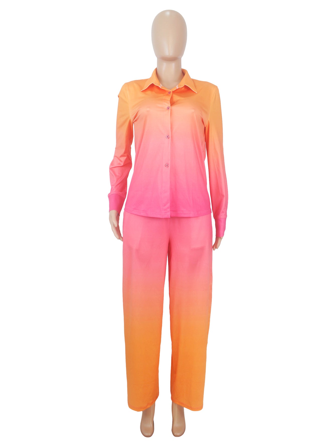 Women's Autumn Fashion Gradient Print Long Sleeve Shirt Pants Two Piece Set 6
