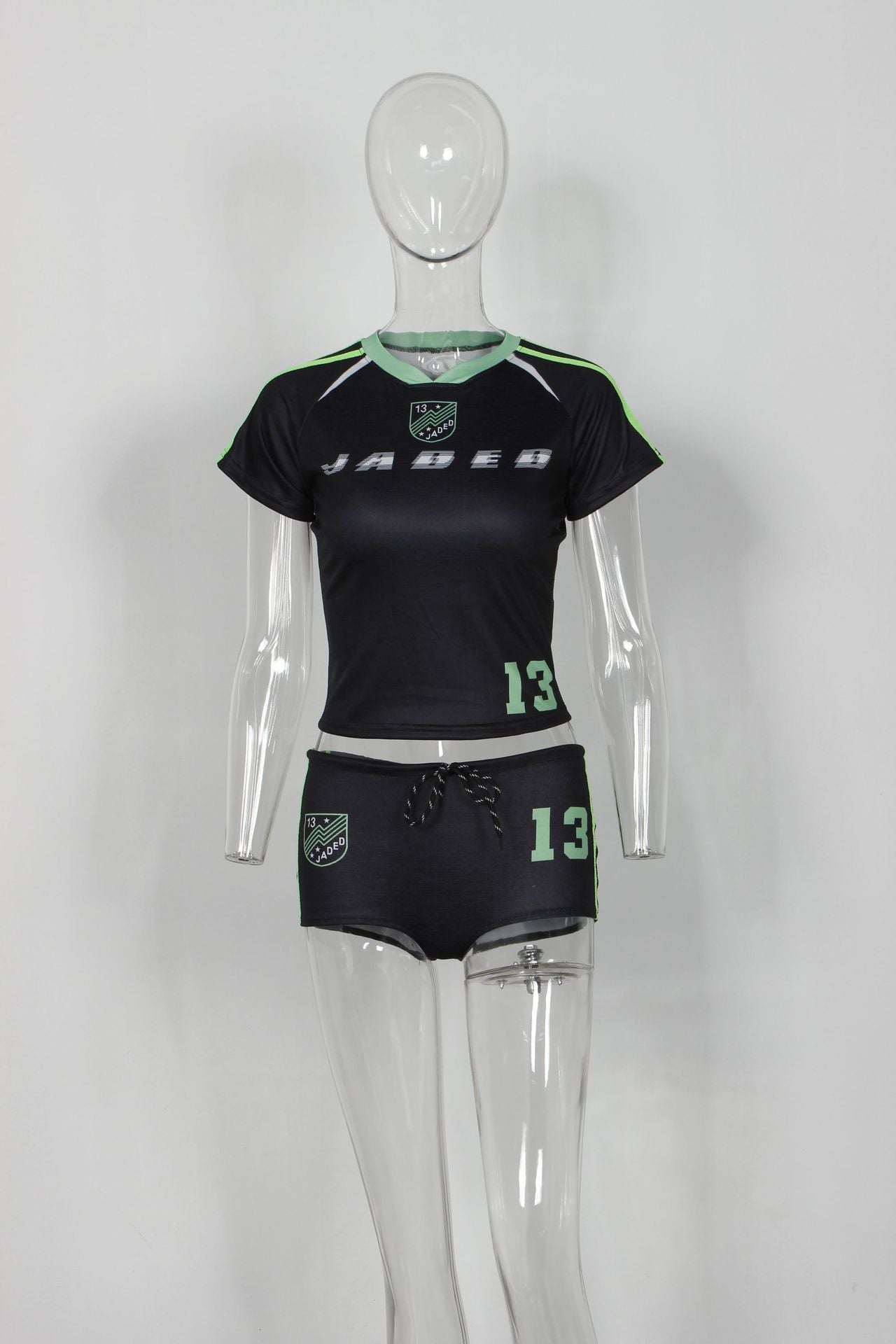 Women Sports Retro Letter Print Short Sleeve Top and Shorts Two-piece Set 18