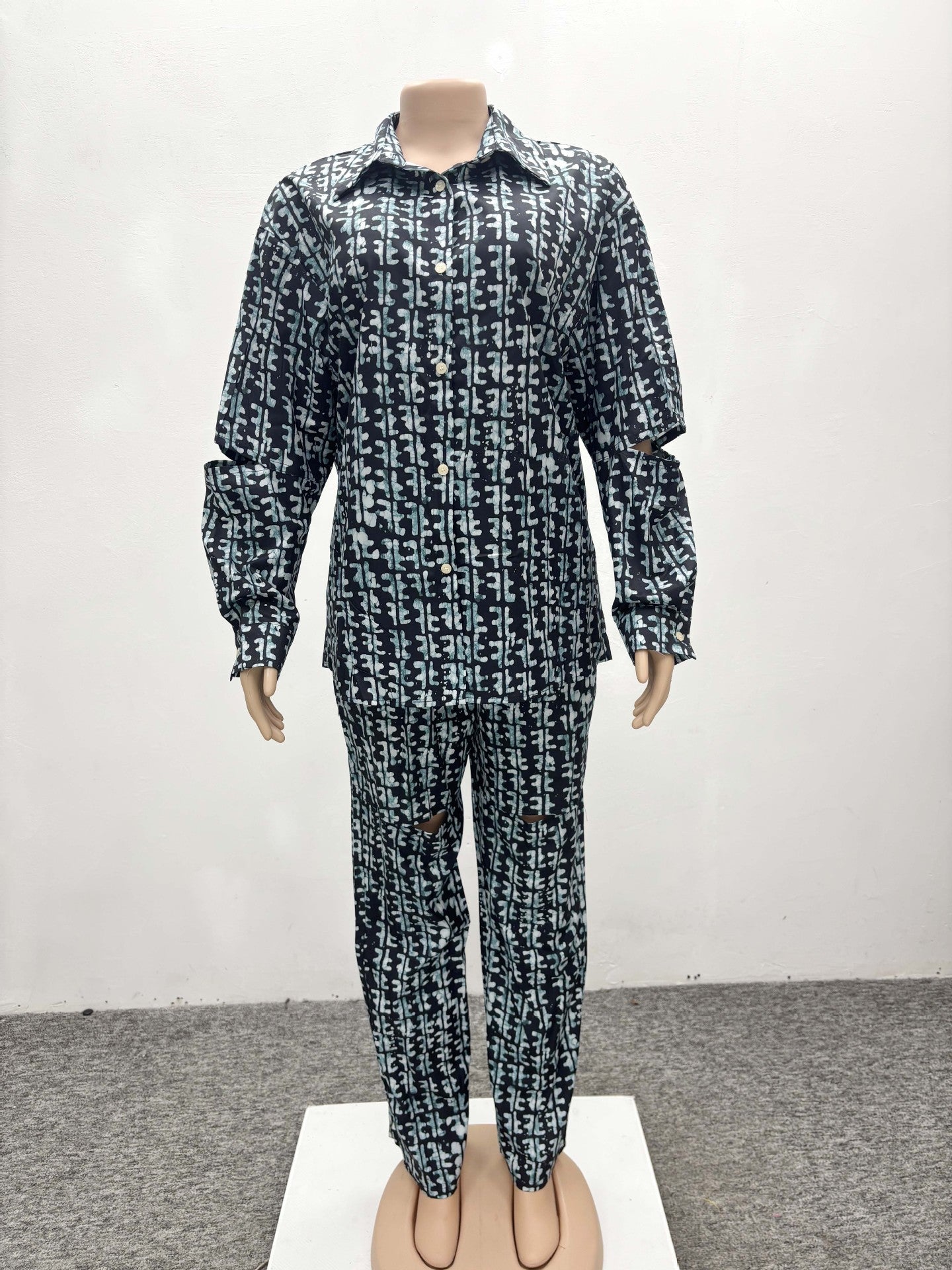 Africa Printed Fashion Casual Loose long-sleeved shirt and trousers two-piece suit for women 6