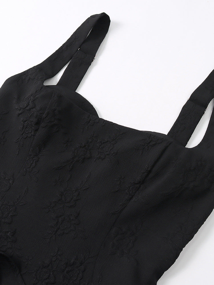 Women's Jacquard Strap Sexy Low Back Ruffle Short Dress 46