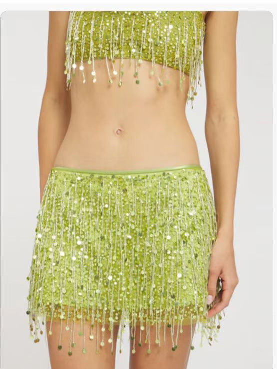 Slim sequins Trendy fashion tassel Strap skirt set 7