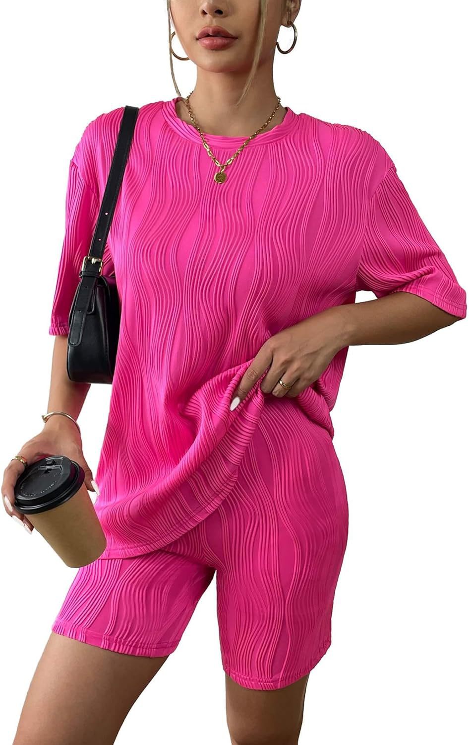 Spring Summer Casual Short Sleeve Pajamas Fashion Two Piece Shorts Set 16