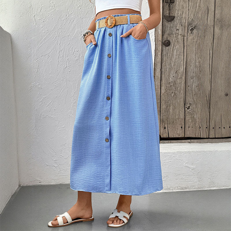 summer women's pocket button Belt skirt 6