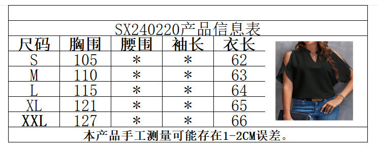 Women's Summer Solid Color V-Neck Cutout Short Sleeves Chic Fashion Women's Top 33