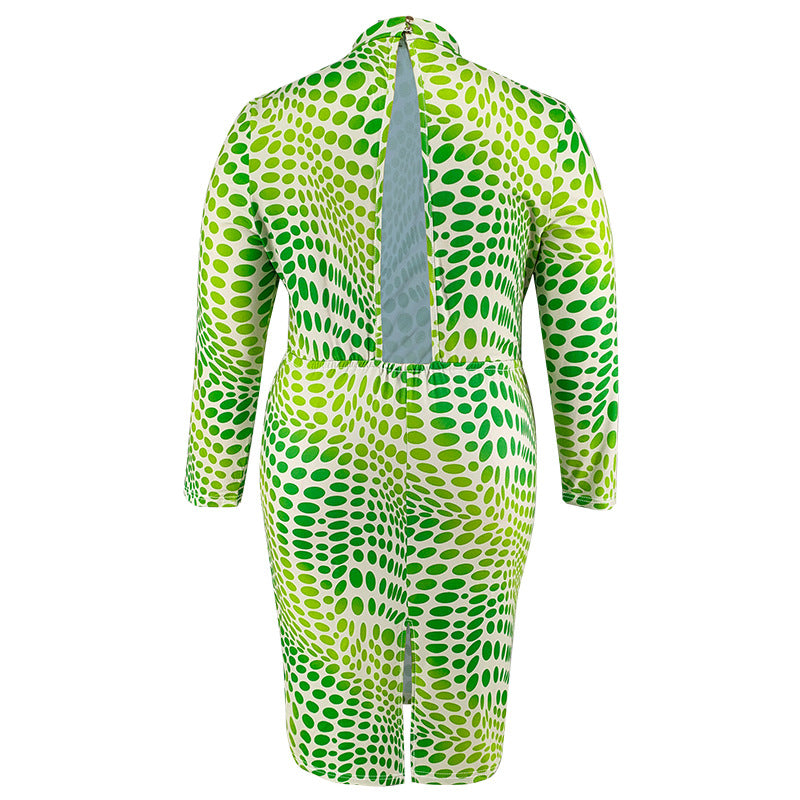 Plus Size Women Long Sleeve Slit Half Turtleneck Dress 11